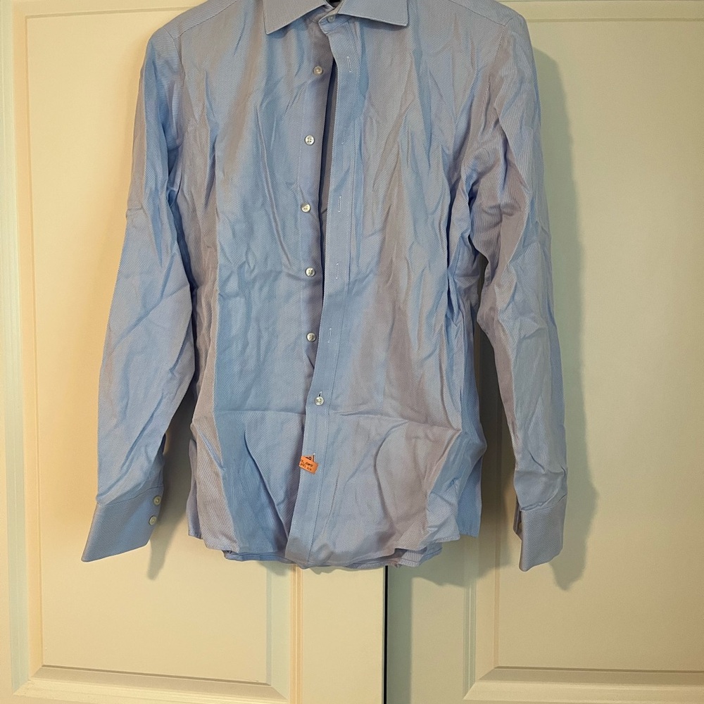 Thomas Pink Blue Dress Shirt Cotton Blend